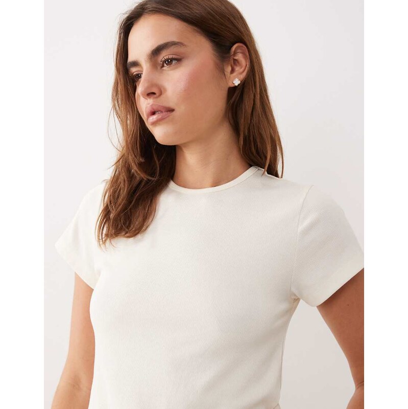 ASOS DESIGN mix & match rib pyjama baby tee in ivory-White 115614688