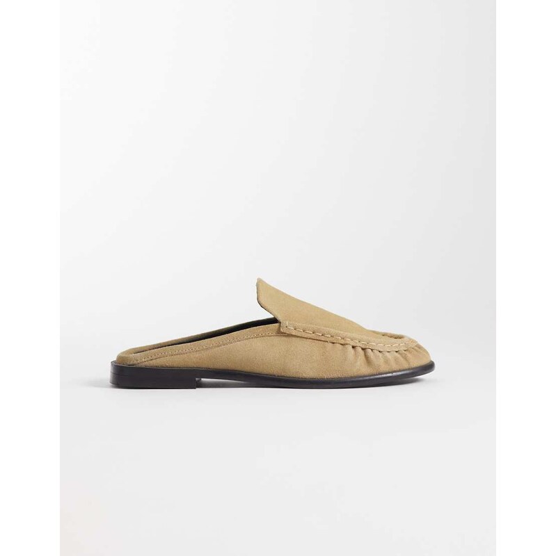 ASOS DESIGN Mystique premium loafer mules in sand suede-Neutral