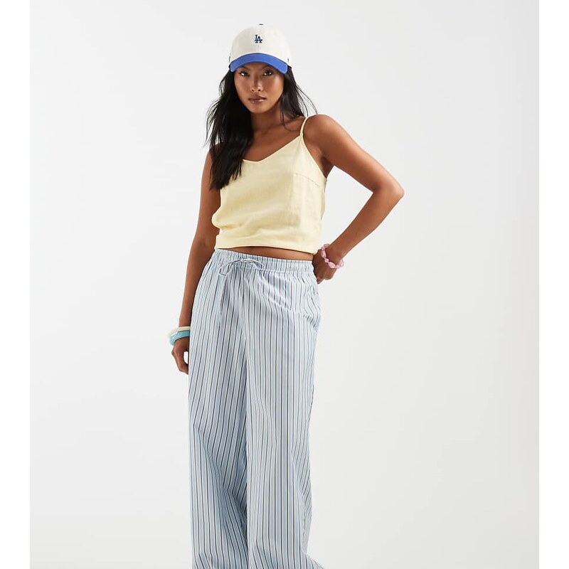 ONLY Petite wide leg trousers in blue stripes 115614698