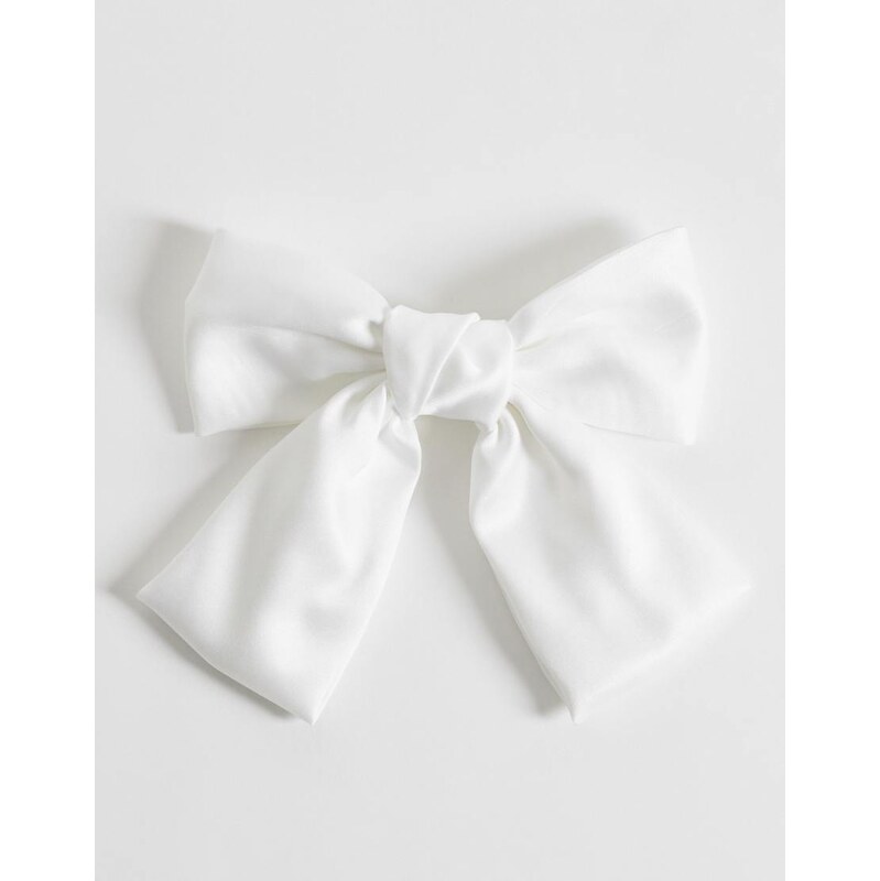 ASOS DESIGN barrette hair clip with large bow in white satin 115614721