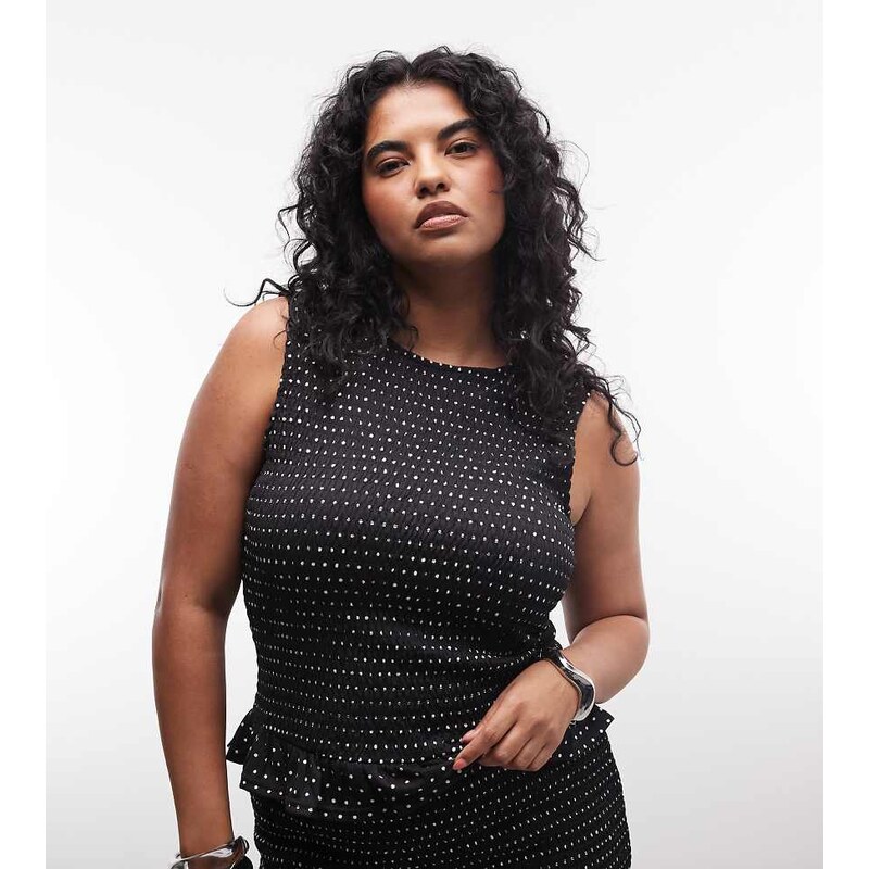Noisy May Curve sleeveless shirred top co-ord in black polka dot 115614728