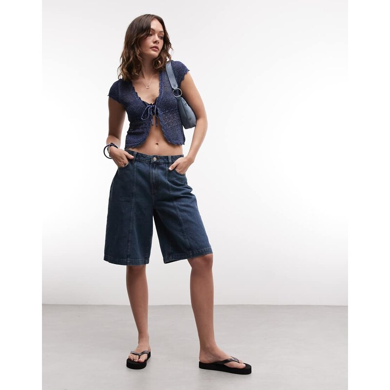 Noisy May baggy denim shorts with seam detail in mid blue 115614729