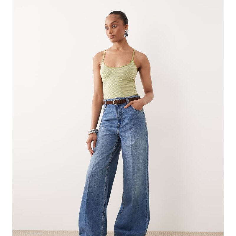 ASOS Tall ASOS DESIGN Tall wide leg jean with crease front and belt in 115614736