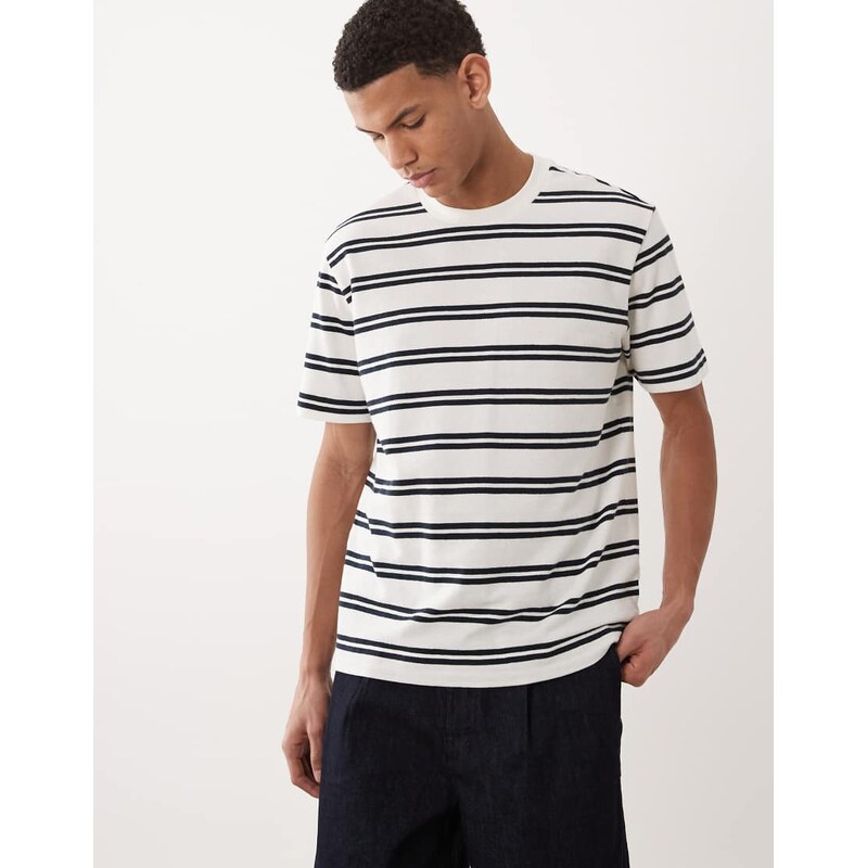 Mango cotton rich striped t-shirt in white