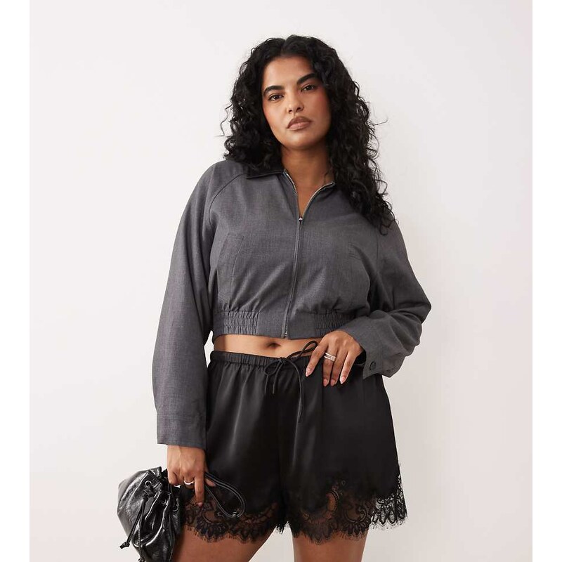 ASOS Curve ASOS DESIGN Curve satin lace trim drawstring waist