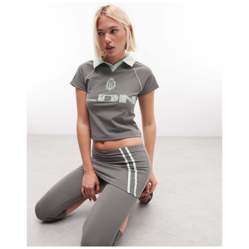 COLLUSION football tshirt in green co-ord