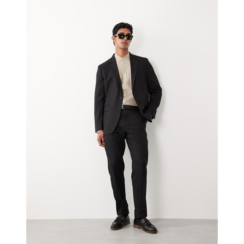 Mango Amalfi linen mix trouser co-ord in black