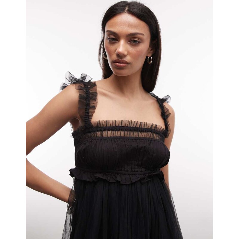AllSaints Angela sleeveless lace ruched mini babydoll dress in black 115614758