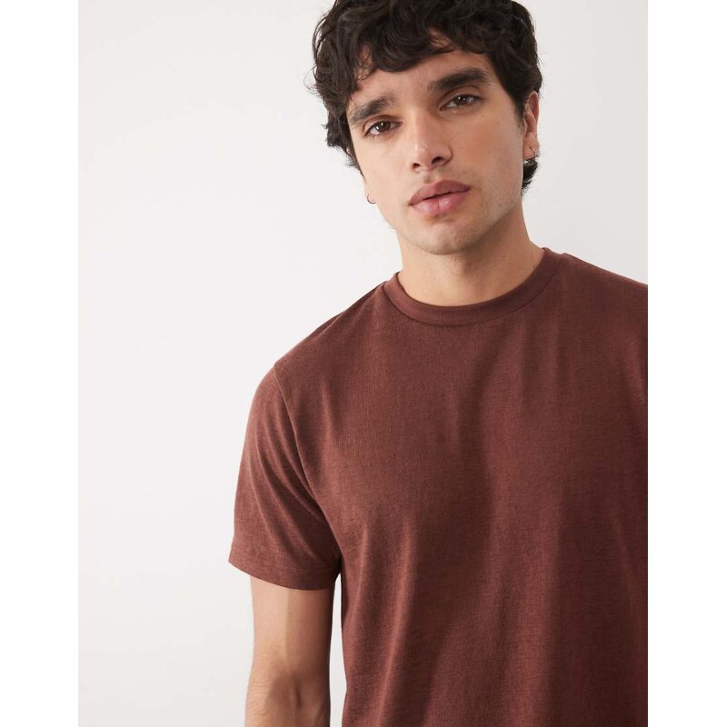 ASOS DESIGN regular fit t-shirt in brown linen look