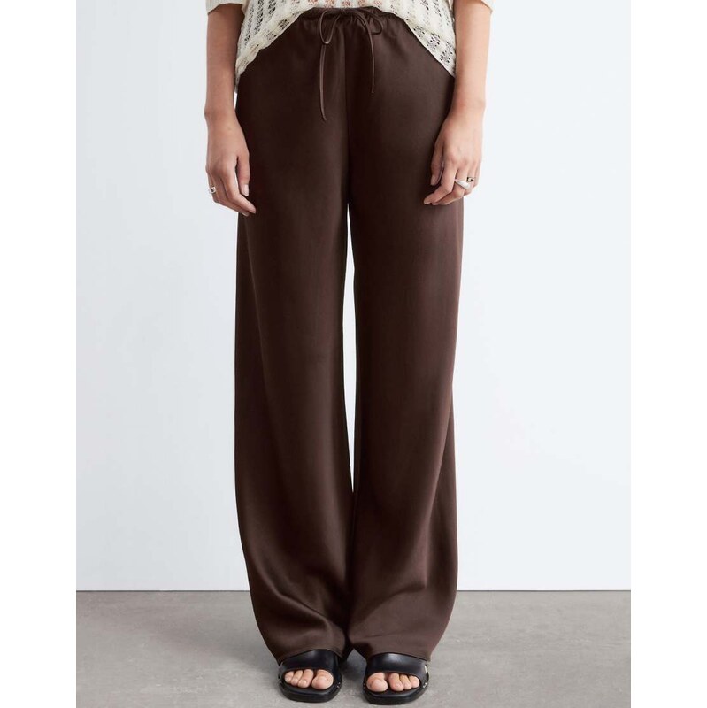& Other Stories wide leg satin trousers in chocolate brown