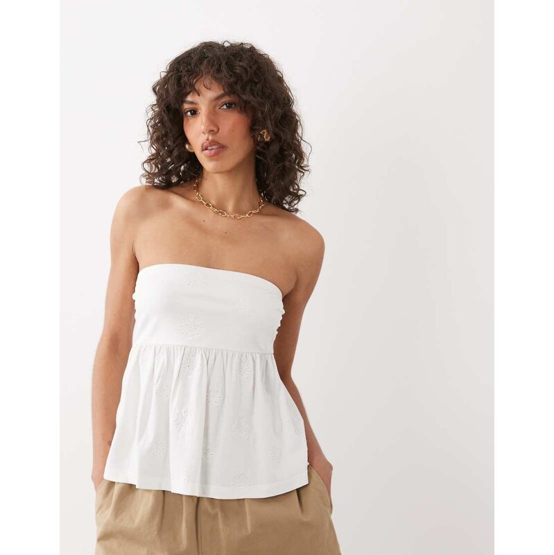Mango Teen embroidered bandeau top in white 115614771