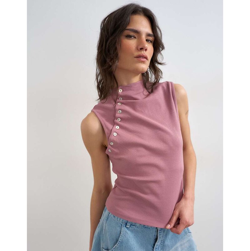 Topshop asymmetric button detail sleeveless in mauve-Purple