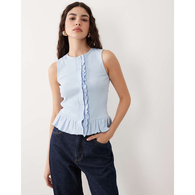 Miss Selfridge button through tank with frill hem n blue 115614779