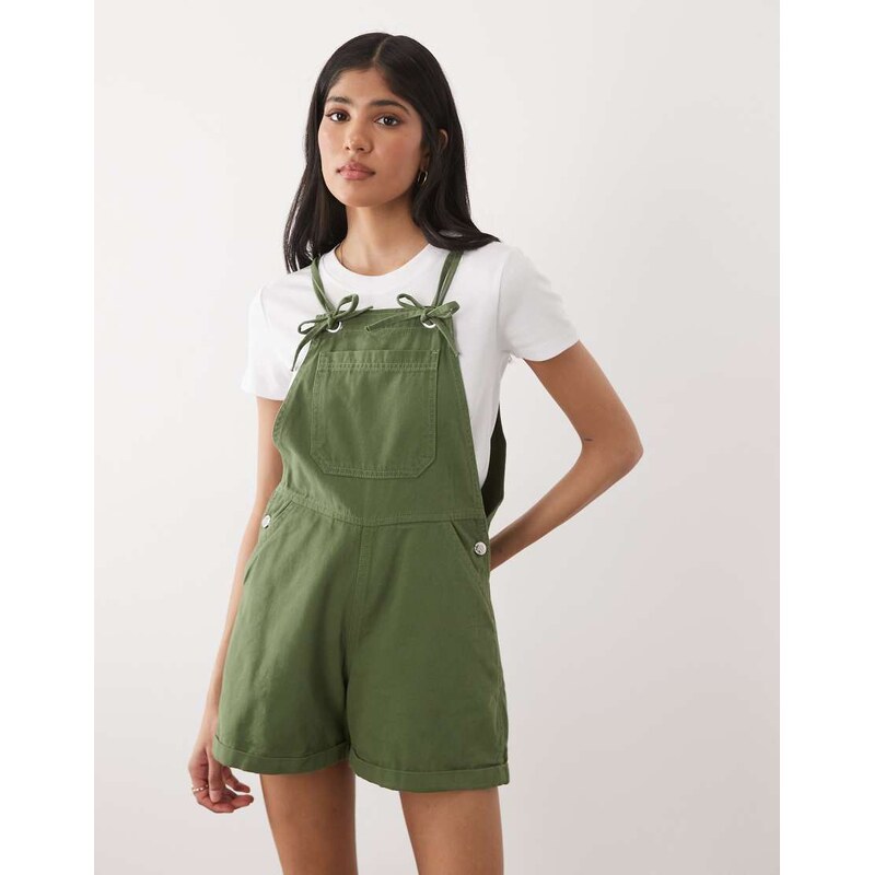 Miss Selfridge dungaree playsuit in khaki-Green 115614784