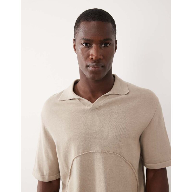 ASOS DESIGN relaxed knitted textured t-shirt in stone-Neutral