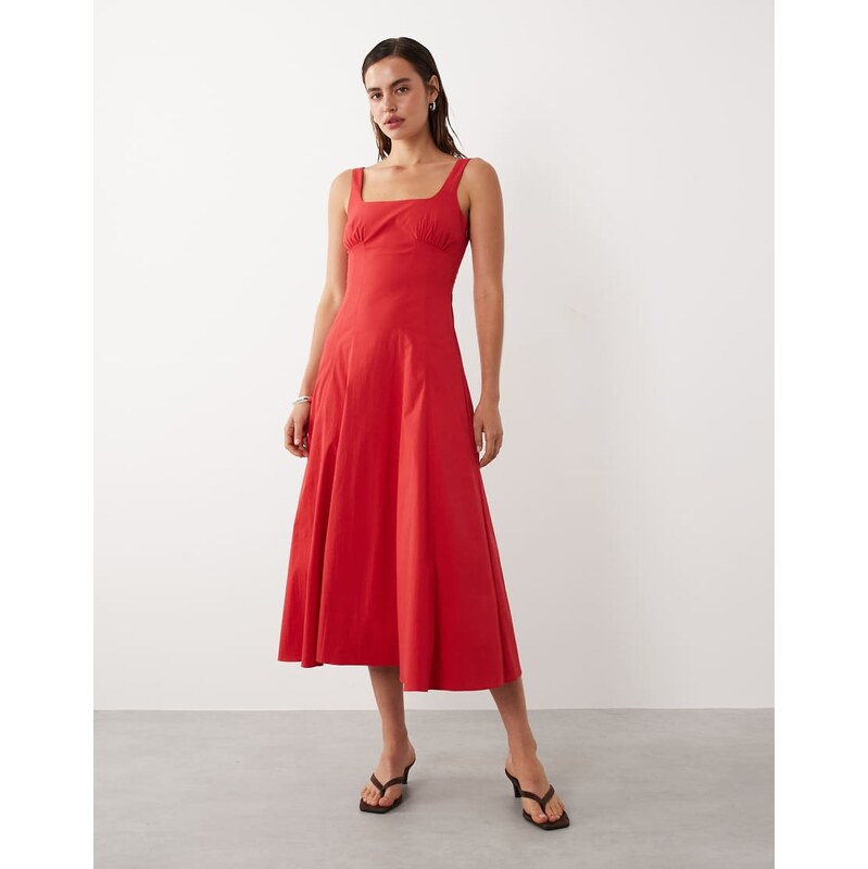 Mango starring Hailey Bieber square neck structured a line maxi