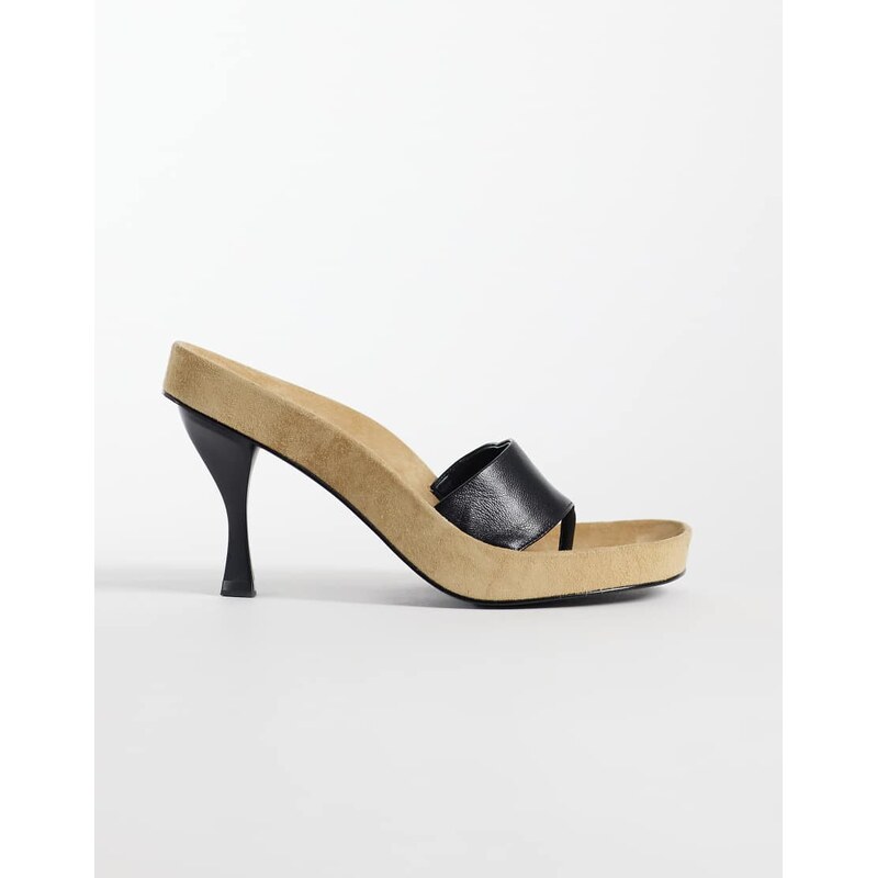 Mango starring Hailey Bieber 100% leather heeled flip flop sandal in 115614802