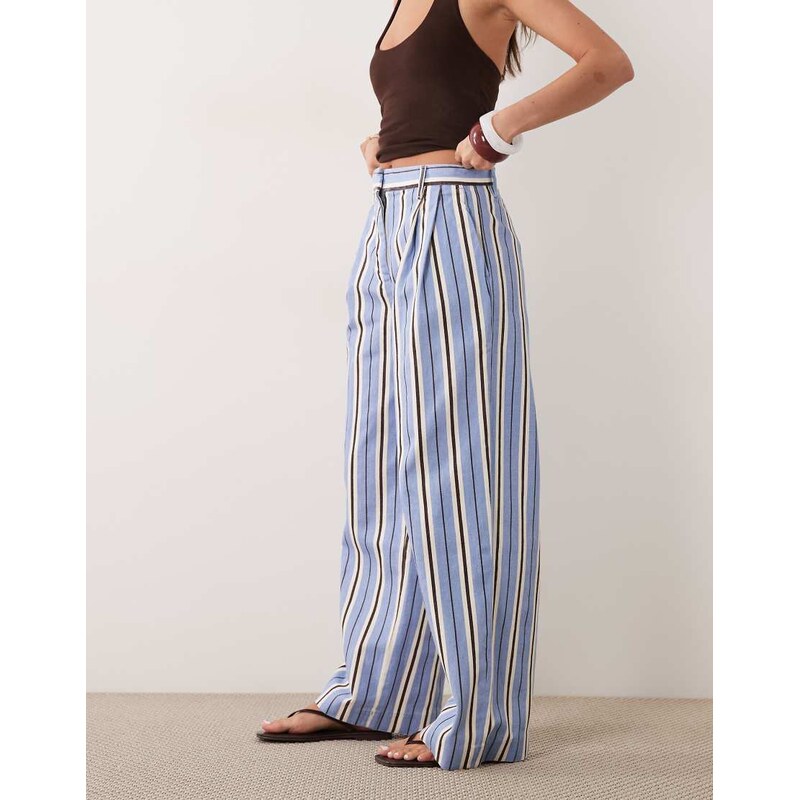 Mango 100% cotton baggy trouser in blue stripe