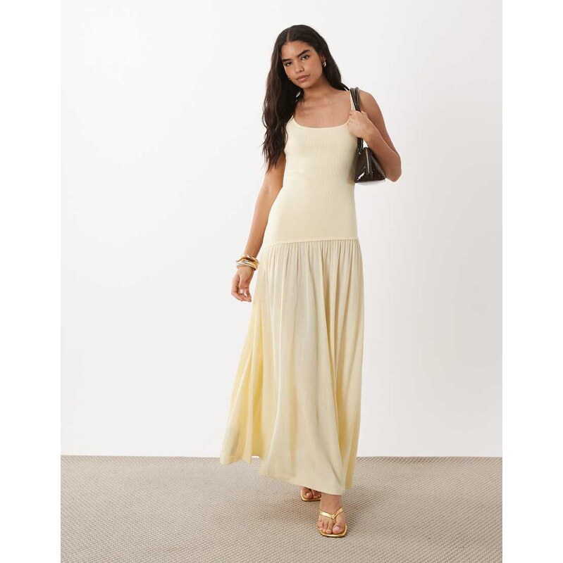 Mango scoop neck asymmetric drop waist maxi dress in pastel