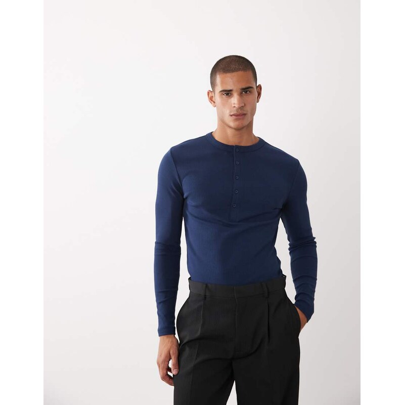 ASOS DESIGN muscle fit long sleeve t-shirt with henley neck in