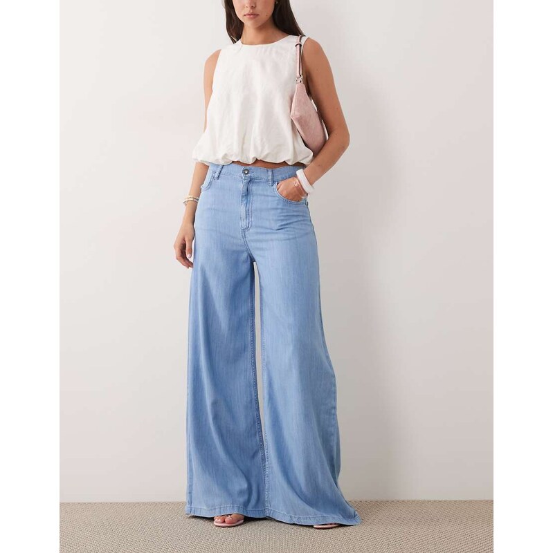 Mango Eva mid rise straight leg denim jean co-ord in light blue 115614835