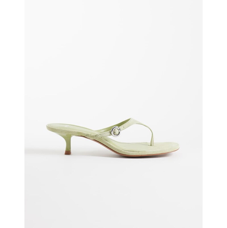 Mango 100% suede buckle detail heeled sandal in pastel green 115614840