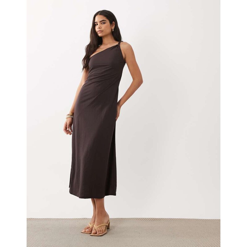 Mango one shoulder maxi dress in brown