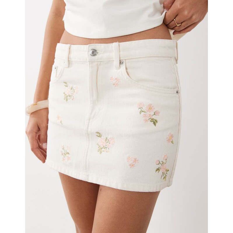 Mango 100% cotton embroidered denim mini skirt in white