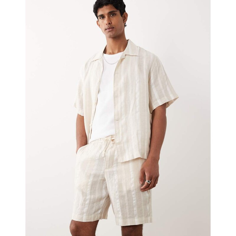 Mango cotton mix relaxed fit striped shorts in ecru-Neutral