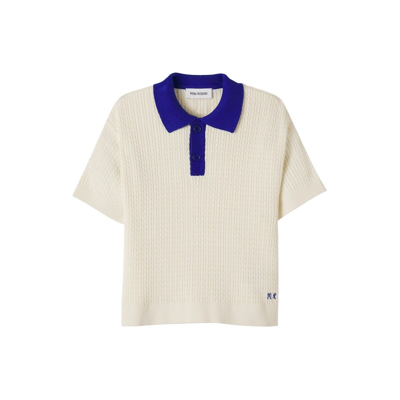 Mini Rodini Cable-knit cotton polo shirt