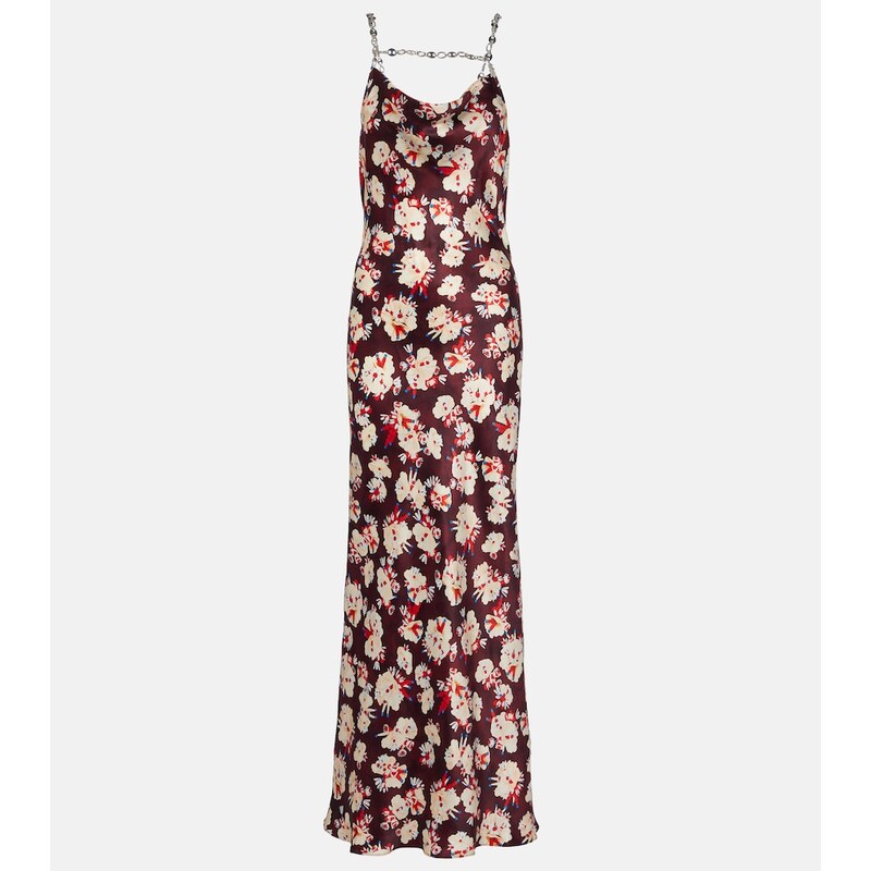 Rabanne Chain-detail floral silk maxi dress