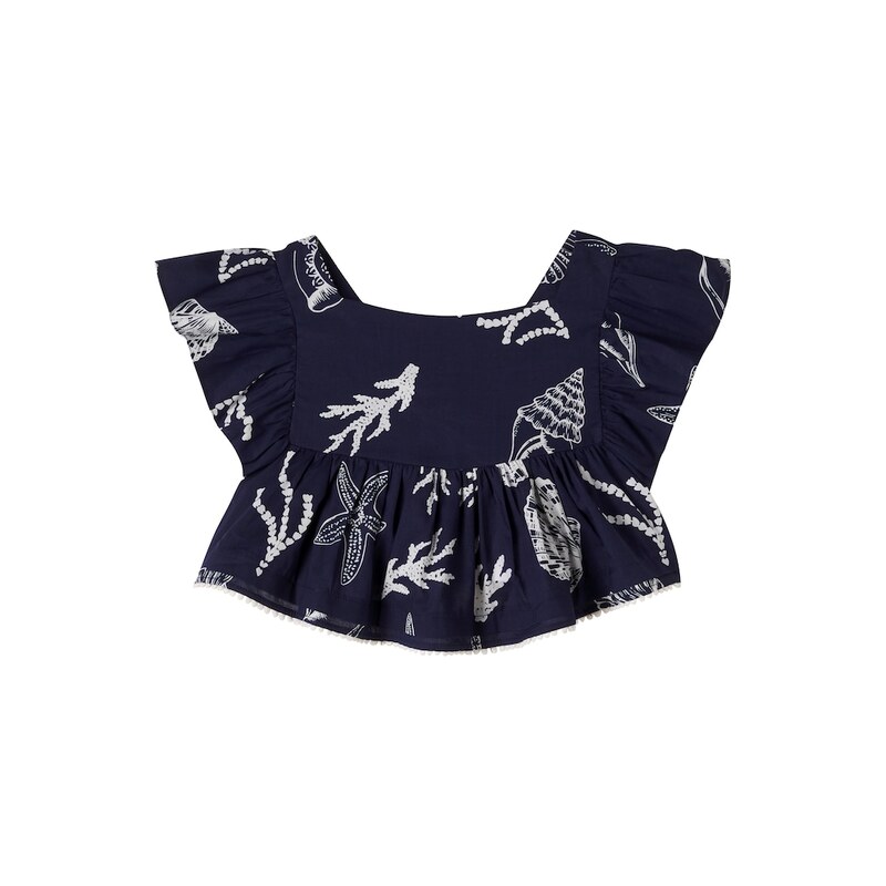 Poupette St Barth Kids Cycas printed ruffled cotton top