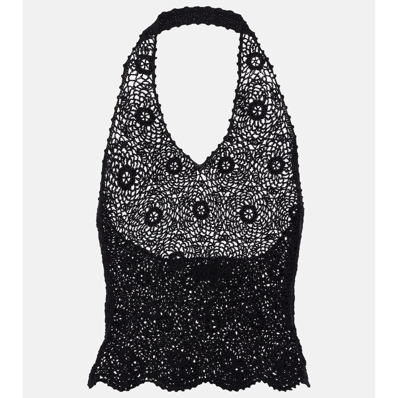 Nili Lotan Ventura crochet halterneck cotton top