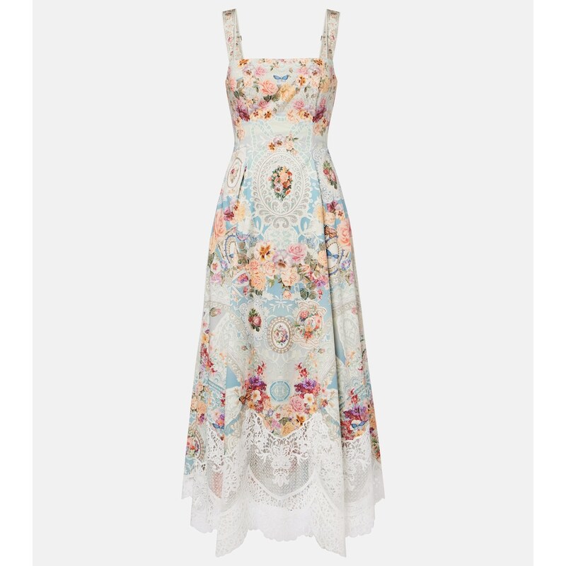 Camilla Printed lace-trimmed cotton midi dress