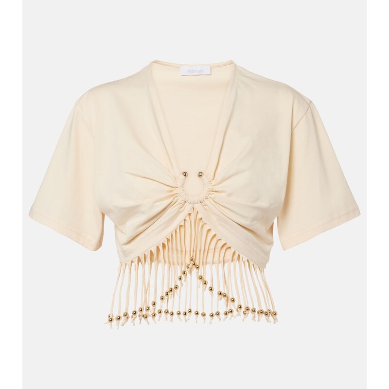 Rabanne Embellished cotton jersey crop top