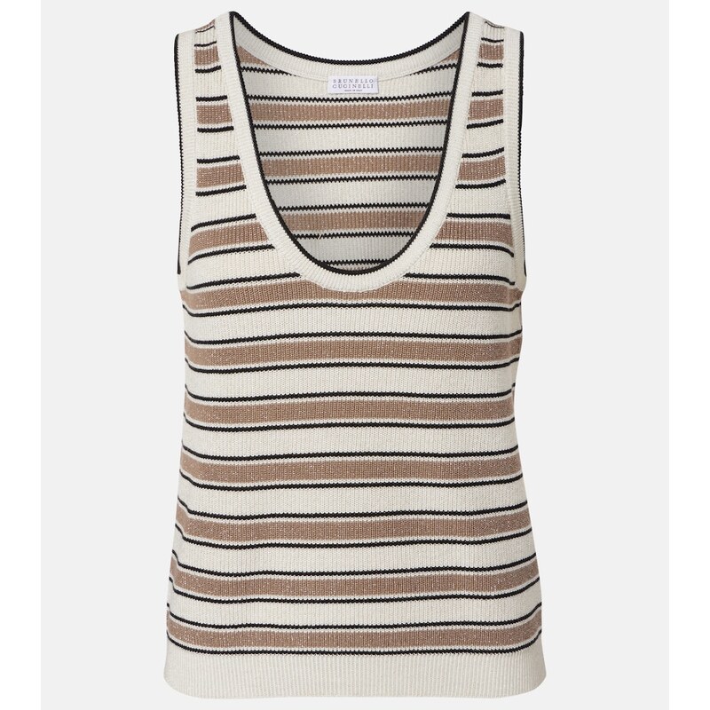 Brunello Cucinelli Striped cotton-blend top