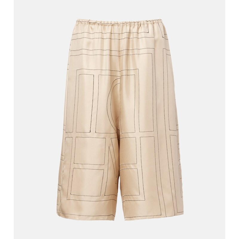 Toteme Embroidered silk satin Bermuda shorts