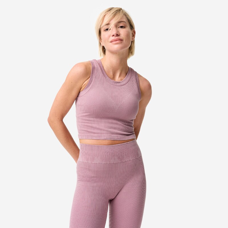 DECATHLON Dámské bezešvé žebrované tílko se všitou podprsenkou 115352737
