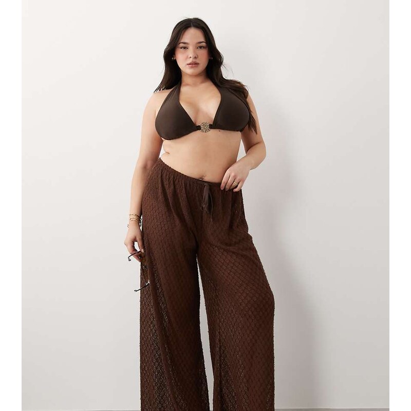 South Beach Curve knit beach trouser in mocha brown