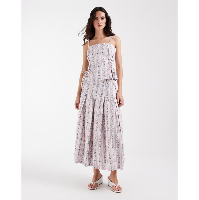 Muse Assembly pleated maxi skirt in wallpaper print co-ord-Multi 115733541