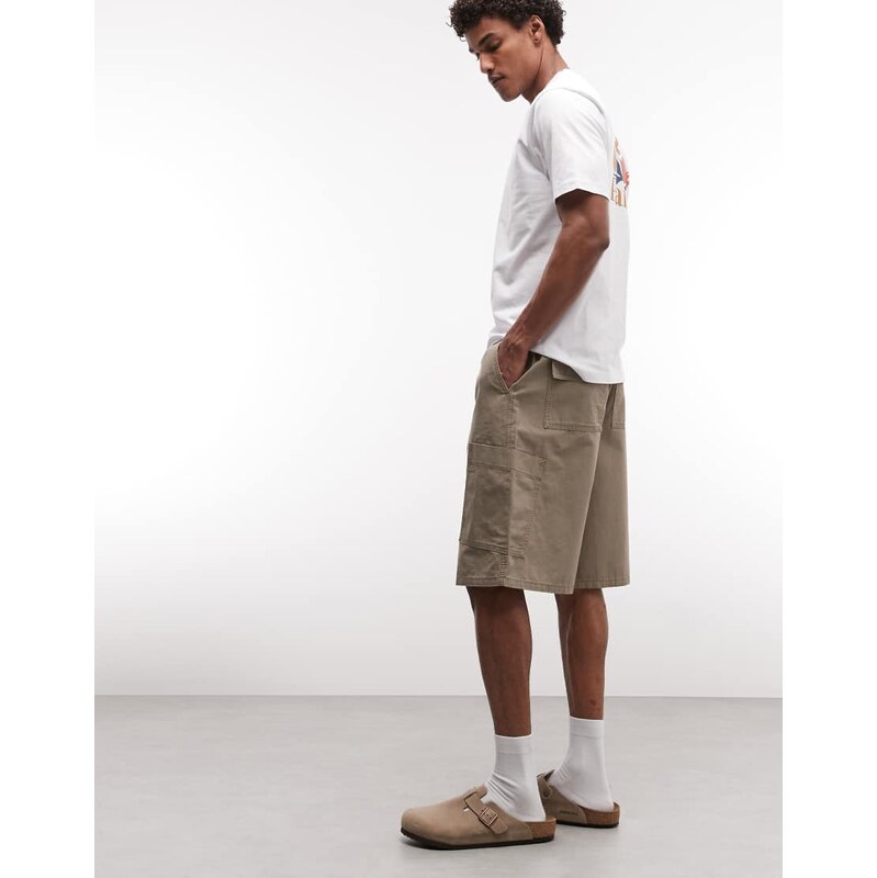 ASOS DESIGN longer length cargo shorts in beige-Neutral