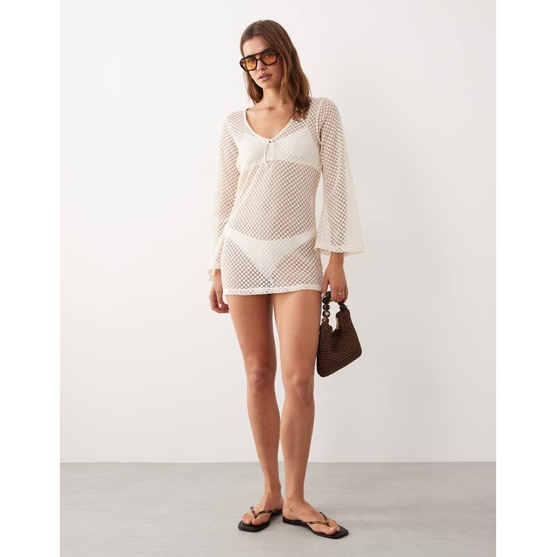 Esmee crochet mini beach dress in beige-Neutral