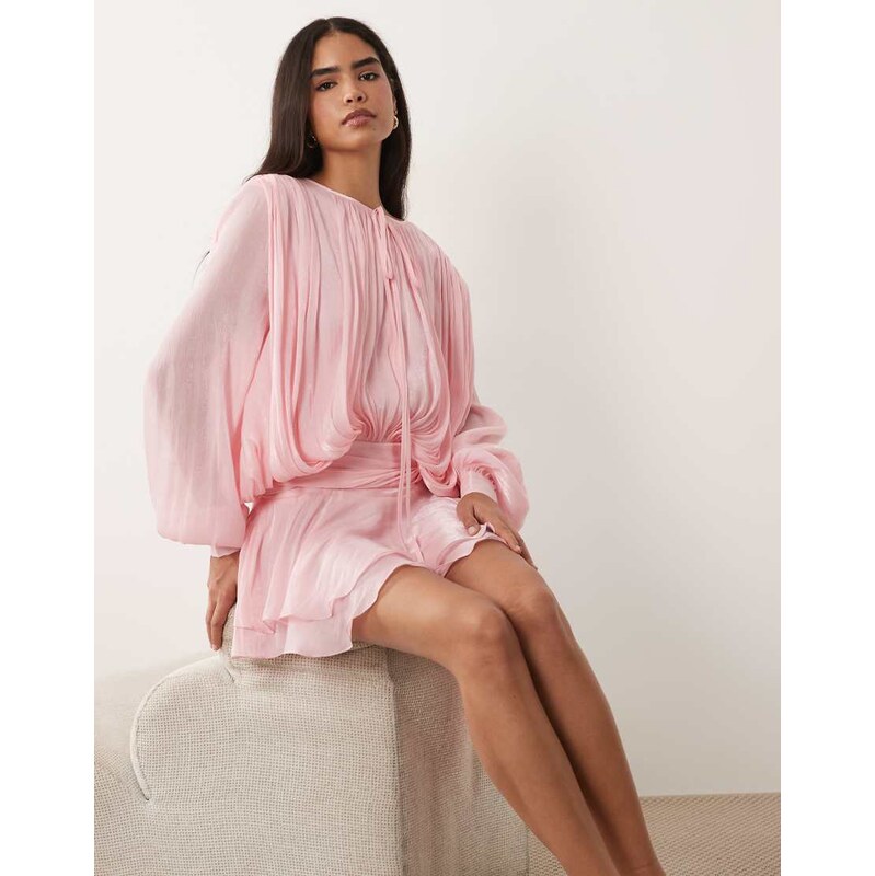 Lioness Elements high sheen chiffon drape detail balloon sleeve