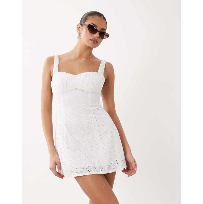 Lioness Olsen cotton broderie ruched cup detail mini dress in white 115667380