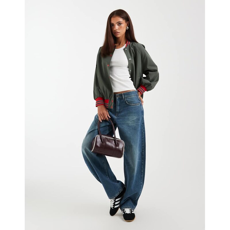 ASOS DESIGN varsity bomber jacket in khaki-Green
