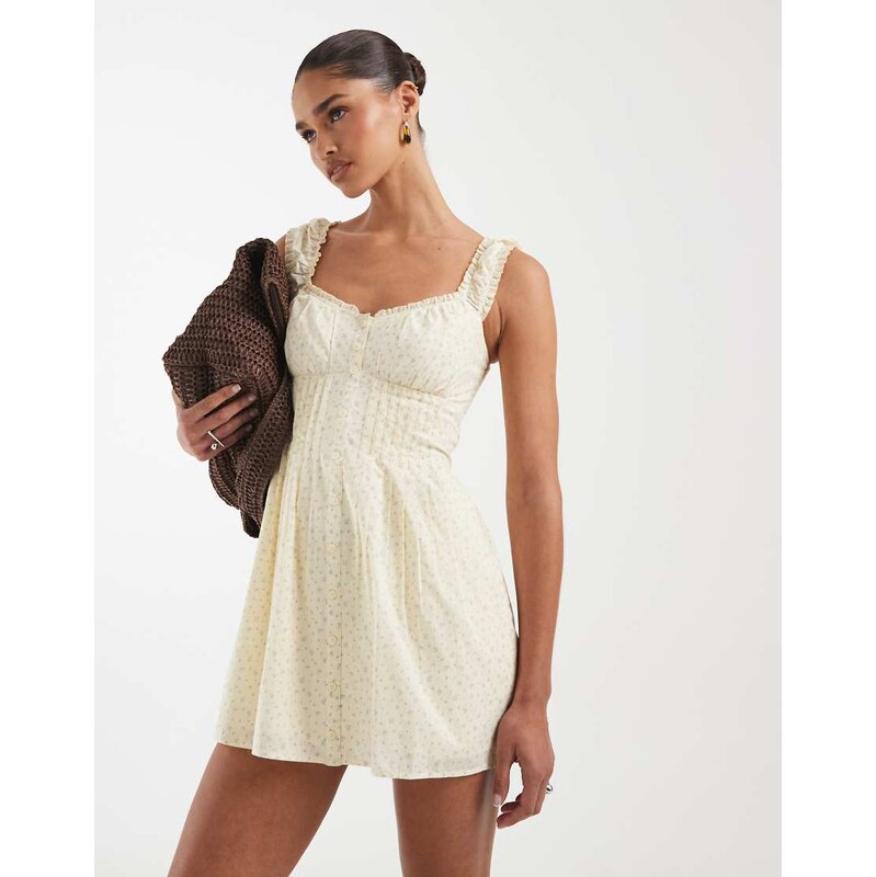 Hollister milkmaid mini dress in yellow ditsy print 115730825