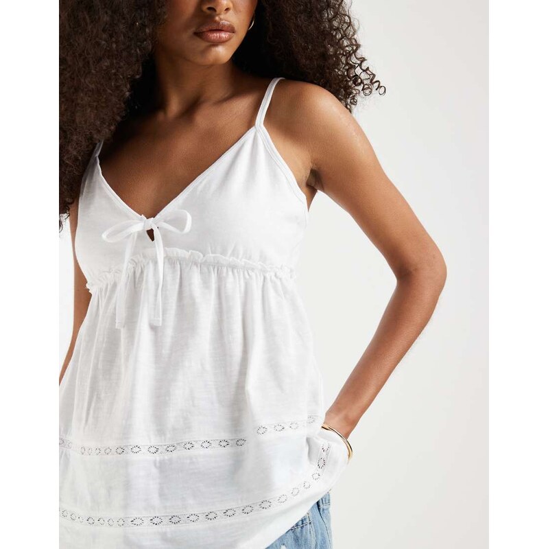 Hollister tie front babydoll cami top in ecru-White 115740948