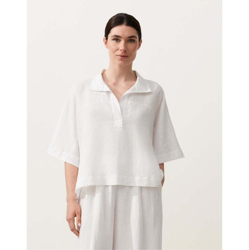 OYSHO Oversize short-sleeved 100% linen shirt in off-white