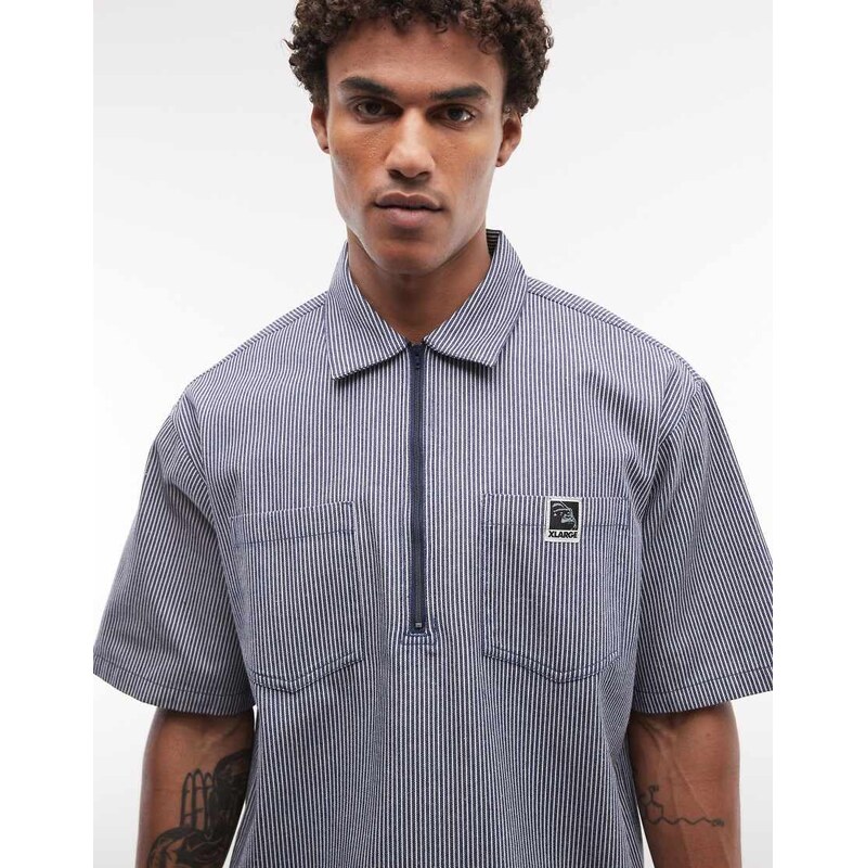 XLARGE camp shirt in navy stripe-Blue