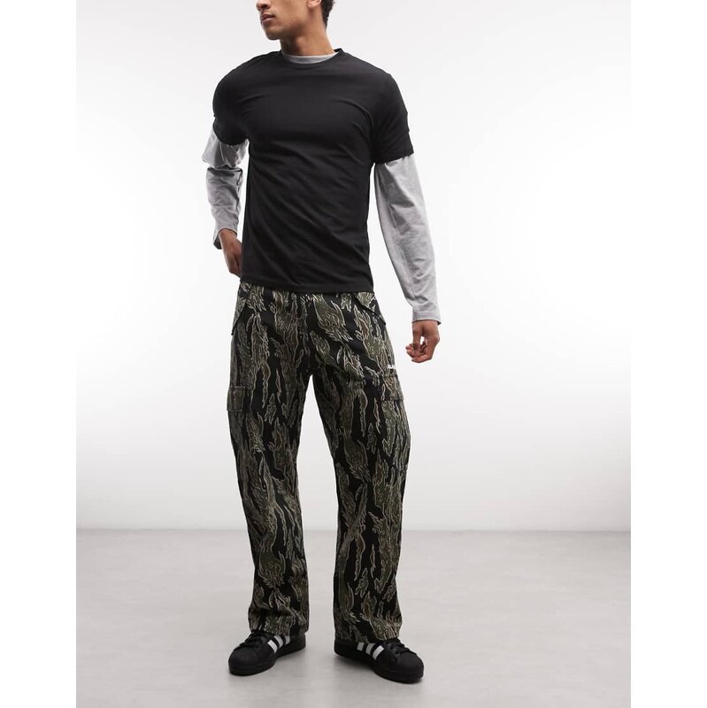 XLARGE label ripstop camo cargo trousers in olive-Multi